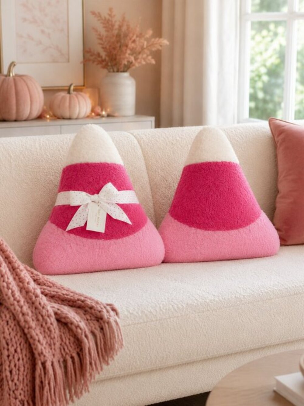 Isaac Mizrahi Pink Candy Corn Pillow Set 18” Halloween Decor NWT